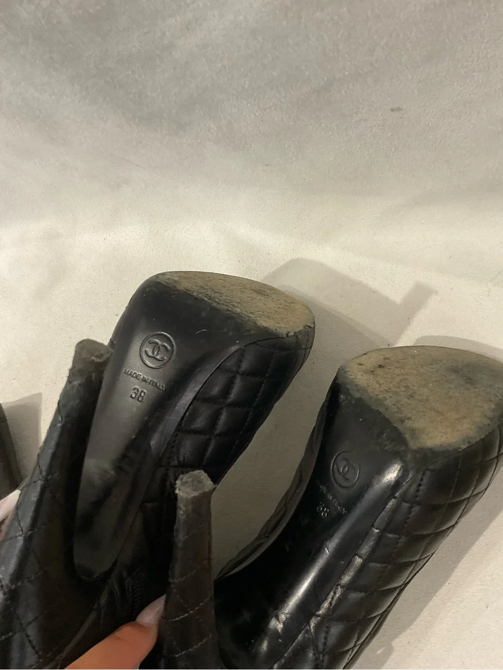 CHANEL black leather